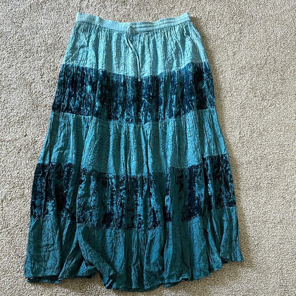 🦋 Vintage Cute Options Velvet Maxi Skirt Blue Teal Boho Whimsigoth NOS